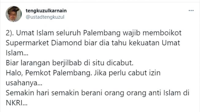 Cuitan Tengku Zul tentang Larangan Jilbab